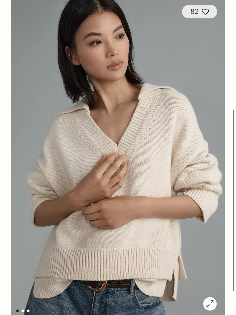 Maeve Women’s Layered Polo Jumper Oversized Cable Knit Sweater Size XS Ivory